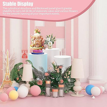 3 Pcs Cylinder Pedestal Stands for Party, Large White Round Cake Pedestal Stand, Display Plinth Pillars for Wedding Ceremony Birthday Party Art Decor 23.6''(L), 21.6''(M), 19.6''(S)