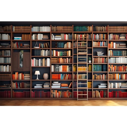 Bookshelf Photography Background School Library Bookcase Backdrop Conference Online Office Backgrounds Webcam Zoom Meeting Decor Backdrops Portrait Photo Video Studio Office Decor 5x3ft - color: Dark Brown_Red, size: 5x3ft