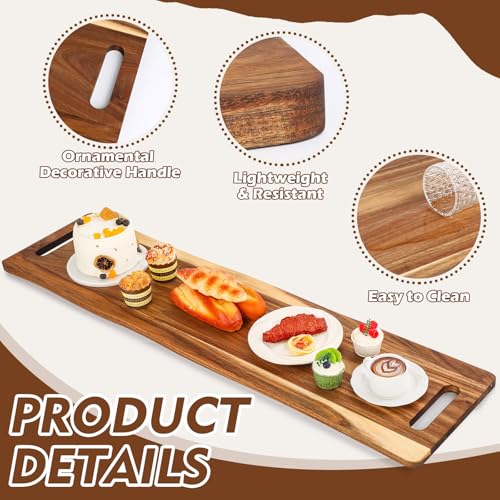 Baderke Large Charcuterie Board with Handles 48 x 12 Inch Rectangular Wood Serving Board Acacia Serving Tray Long Cheese Platter for Meat Food Party Appetizers Fruits Display Kitchen Outdoor Use