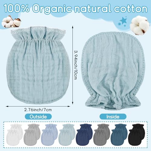 Newborn Baby Muslin Mittens 0-6 Months No Scratch Elastic Wrist Soft Breathable Gloves Bulk Cotton for Infant - color: Fresh Color