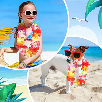 Sherr 24 Pcs LED Leis Light Up Wedding Hawaiian Leis Flower Necklace with LED Lights Beach Tropical Carnival Party Wedding Supplies Luau for Masquerade - color: Multicolour