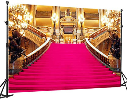 Pink Carpet Stairs Backdrop, Royal Themed Birthday Party Photo Backdrop Vinyl 7x5ft Golden Palace Gorgeous European Hall Bridal Shower Banner BJXTGU84 - color: Pink, size: 7x5ft