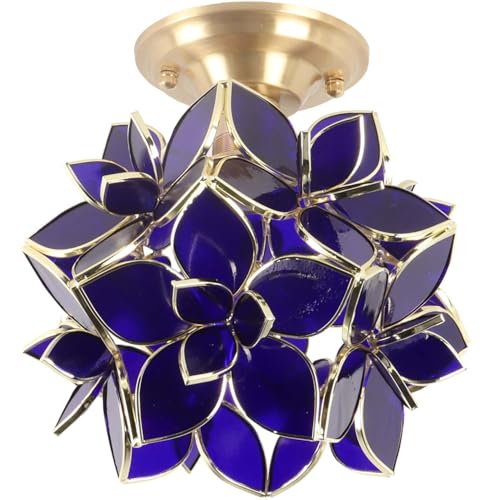 Bieye L11017 Flower Petals Tiffany Style Stained Glass Close to Ceiling Light for Home Decor (Cobalt Blue, 8" Rose Lily) - color: Cobalt Blue, size: 8" Rose Lily