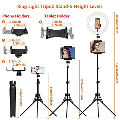 12" Selfie Ring Light with Tripod Stand 72" Tall & Mini Desktop Tripod, PEYOU Ring Light Tripod with 4 Phone Tablet Holders & Shutter for YouTube/Makeup/TikTok/Photography, Compatible with iPhone iPad - size: 72 inch