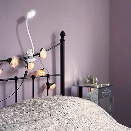 LEPOWER Clip on Light/Reading Lights/Book Light Color Changeable/Night Lights Clip on for Desk, Bed Headboard and Computers, Adapter Included (White) - color: White