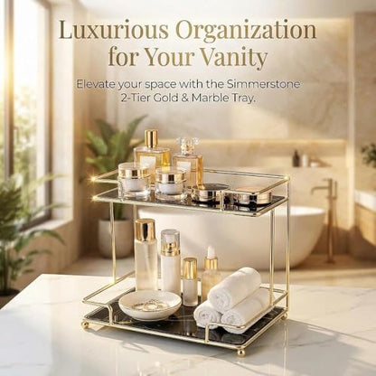 Simmerstone Perfumes Display Shelf, 2 Tier Bathroom Vanity Tray for Comestic, Makeups, Toiletries and Skincare, Multifunctional Cosmetic Storage Rack for Dresser and Countertop