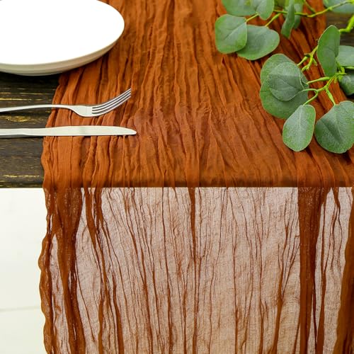 DOLOPL Thanksgiving Fall Table Runner 13.3FT, Burnt Orange Cheesecloth Table Runner for Fall Decorations, Boho Table Runners for Thanksgiving, Baby Shower, Bridal Shower & Wedding Decorations - color: Burnt Orange