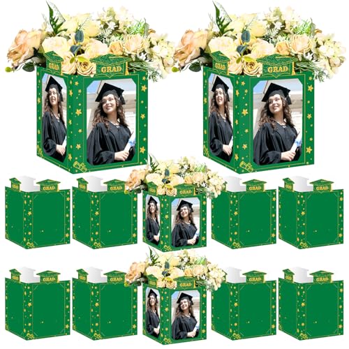 Spiareal 6 Pcs Graduation Photo Centerpieces for Table Class of 2026 Graduation Decorations 6 Inch Picture Display Frame Hollow Picture Props Box for 2026 Congrats Grad Party Favors(Green) - color: Green