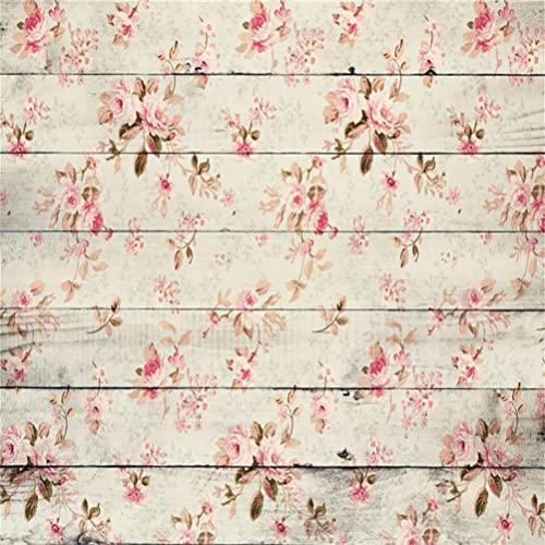 AOFOTO 10x10ft Vintage Wooden Plank Flowers Photography Background Mother's Day Rustic Floral Wood Board Backdrop Mum Lady Girl Kid Baby Retro Artistic Portrait Photoshoot Studio Props Vinyl Wallpaper - size: 10x10ft
