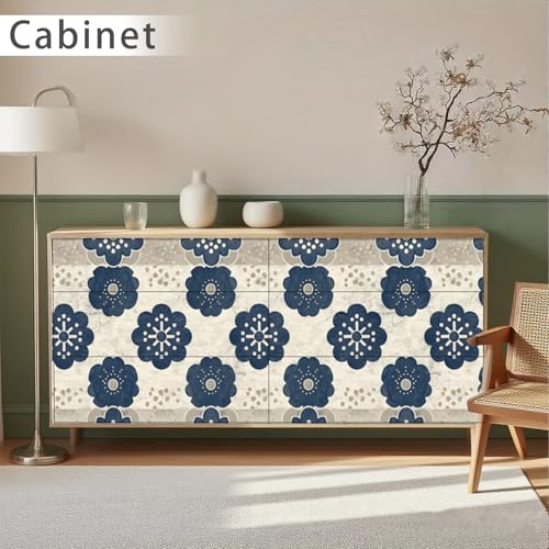 Nuxovilar Navy White Floral Medallion Textured Peel and Stick Wallpaper, 15.75"x39.37", Self-Adhesive Contact Paper, Traditional Tile Pattern for Bedroom, Living Room and Table Decor - color: YPH03368