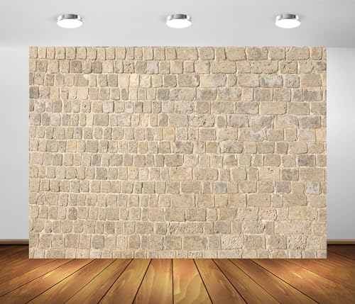 BELECO 8x8ft Fabric Vintage Brick Stone Wall Backdrop Textured Brick Rock Stone Wall Photography Background Medieval Castle Stone Wall for Party Decorations Studio Booth Photo Props - size: 8x8FT