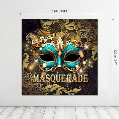 Masquerade Backdrop, Mardi Gras Luxury Glitter Gold Retro Backdrops for Ball Dance Mask Birthday Party Photography Decorations Supplies Favors Banner Photo Booth Props, 10 x 10 ft - size: 10x10ft