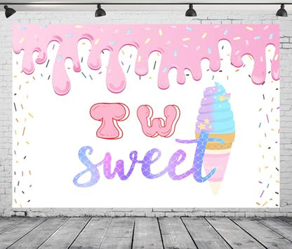 7x5Ft Two Sweet Ice Cream Backdrop Two Sweet 2nd Birthday Background Sweet Summer Girls Birthday Baby Shower Decorations Banner Photo Booth Props - color: Ice cream Backdrop 2