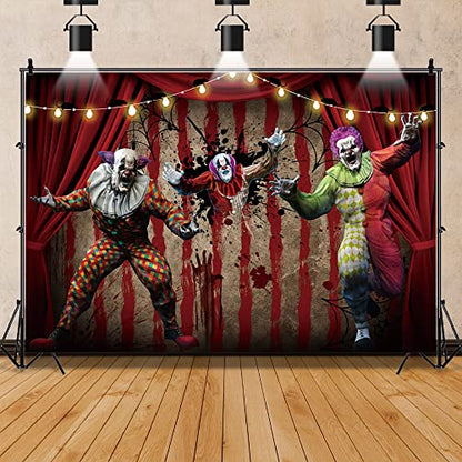 AOFOTO 12x8ft Scary Clown Decorations Backdrop Horror Circus Theme Halloween Photography Backdrop Giant Evil Clown Creepy Bloody Zombie Background Carnival Hallowmas Party Banner Photo Studio Props - size: 12x8ft
