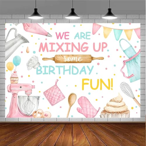 Baking Dessert Cooking Backdrop Kitchen Theme Cooking Birthday Party Decor Background Baby Shower Girls Boys Portrait Cake Table Decor Photoshoot Studio Props (8X6FT) - size: 8X6FT