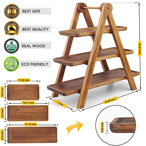 Manspdier Extra Large Wood 3 Tier Serving Tray Three Tiered Cupcake Stand, Rectangle Serving Platter Wooden Farmhouse Tiered Tray, Party Serving Brown Decorative Tray Decor - size: 17.2X7.5 Inch