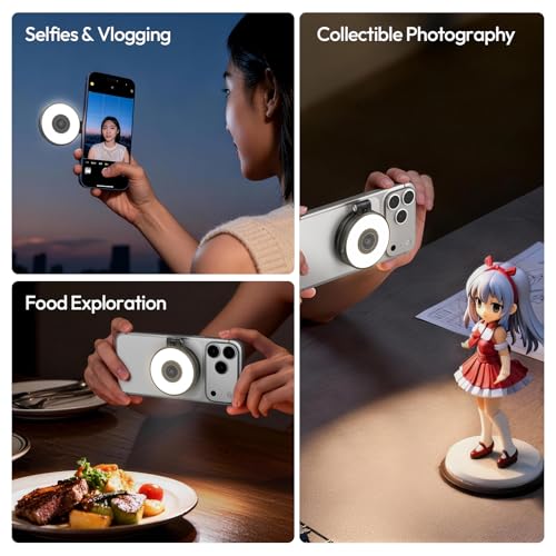 ULANZI LM21 Selfie Light for Phone - Dual Sided Magnetic Ring Light for iPhone/Android with Magsafe, 8000K CRI ≥95 LED Rechargeable Phone Fill Video Light for Photo, TikTok, Makeup, Live Stream, Vlog - color: Black