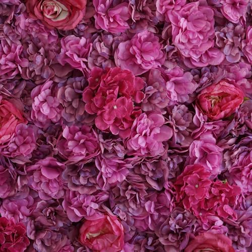 Efavormart Pack of 4 | 13 Sq. Ft. Violet Purple Silk Flower Wall Panels, UV Resistant 3D Mixed Bloom Mats for Royal Galas, Parties and Boutique Decor - color: Purple