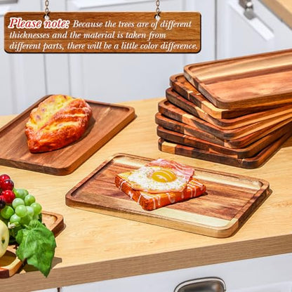 Roshtia 12 Pcs Acacia Wood Serving Tray Rectangular Wooden Serving Platter Christmas Dinner Plates Wood Cheese Charcuterie Board for Food Vegetable, Charcuterie, Appetizer (8'' X 12'' X 0.6'') - size: 8'' X 12'' X 0.6''