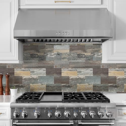 20 Sheets Wood Grain PVC Subway Tiles Peel and Stick Backsplash,12''Heat Resistant Stick on Tiles for Kitchen,Waterproof Peel and Stick Wall Tiles for Bathrrom - color: Mix Wood Grain