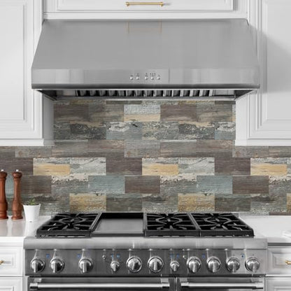 20 Sheets Wood Grain PVC Subway Tiles Peel and Stick Backsplash,12''Heat Resistant Stick on Tiles for Kitchen,Waterproof Peel and Stick Wall Tiles for Bathrrom - color: Mix Wood Grain