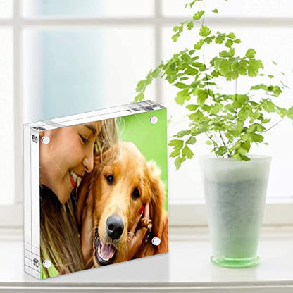 YestBuy 5x5 Acrylic Picture Frames,3 Pack Clear Photo Frames, Magnetic Picture Frames,Block Square Picture Frame For Desktop Display - size: 5x5"