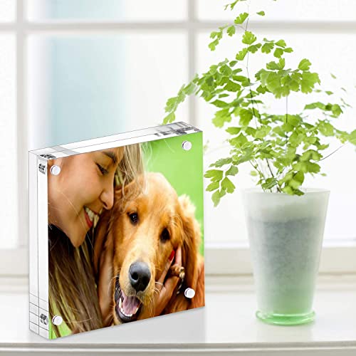 YestBuy 5x5 Acrylic Picture Frames,3 Pack Clear Photo Frames, Magnetic Picture Frames,Block Square Picture Frame For Desktop Display - size: 5x5"