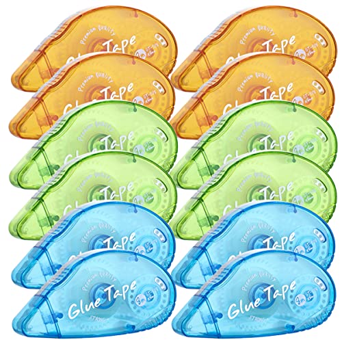 12 Pack Double Sided Tape Roller, Scrapbooking Tape, Permanent Adhesive Tape Dispenser Runner for Crafts and Arts Projects, Photo-Safe - color: Yellow+green+blue