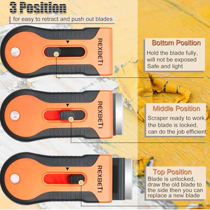 REXBETI Razor Blade Scraper Tool, 2 Pack Razor Scraper Set with Extra 80Pcs Razor Blades -30Pcs Metal and 50Pcs Plastic Blades, Cleaning Scraper Tool, Cooktop, Paint, Glass Scraper - style: Original 2 Pack