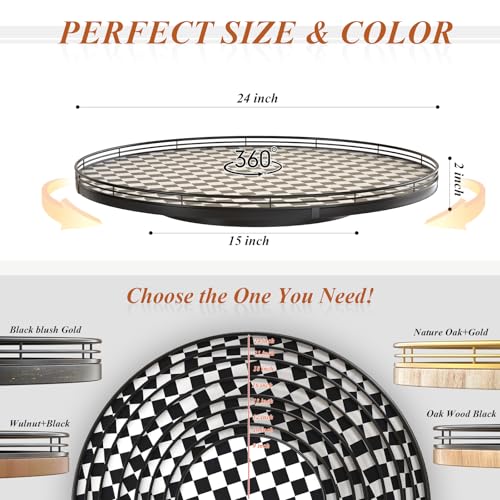 24" Black and White Kitchen Lazy Susan Turntable, Round Checkered Decorative Tray, Large Lazy Susan for Dining Table Centerpiece, Pantry, Kitchen, Bathroom, Countertop, Cupboard, Home Decor - color: Black & White, size: 24 inches