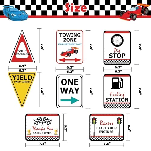 WERNNSAI Race Car Birthday Party Decorations - 10PCS Funny Car Party Signs Decorations for Boys Kids Racing Birthday Supplies Racing Cars Route 66 Sign for Birthday Anniversary Home Yard Wall Decor - style: Race Car