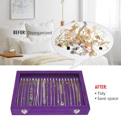 Vicoter Velvet Necklace Display Jewelry Tray 20 Hook Necklace Tray Necklace Pendant Jewelry Tray for Women and Girls - color: Purple, size: 20 Hook