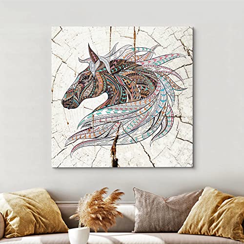 wall26 Canvas Print Wall Art Wood Ring Effect Tribal Pattern Horse Animals Wildlife Wood Panels Modern Art Farmhouse/Country Expressive Multicolor Warm for Living Room, Bedroom, Office - 12"x12" - color: Artwork - 20, size: 12"L x 12"W