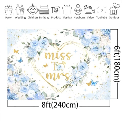 Mocsicka Miss to Mrs Bridal Shower Backdrop Boho Something Blue Bridal Shower Decorations Dusty Blue Bride to Be Wedding Shower Banner Photo Booth Props (8x6ft) - size: 8x6ft
