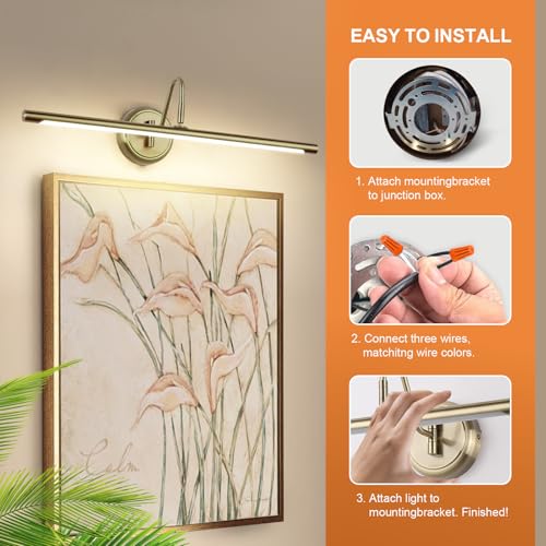 JOOSENLUX Modern LED Picture Lights Mini Accent Spotlights Brief Metal Artwork Display Lamp 24.4“ Inch14W(70W Eqv.),Natural White 3000K,Hardwired Swing Arm,Antique Bronze - color: Hard-Wired Antique Bronze, size: Dimmable 24.4 inch