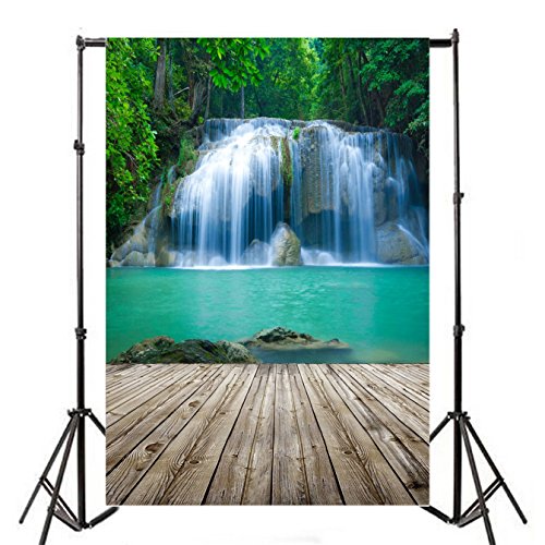 AOFOTO 6x9ft Waterfall Photography Backdrop Nature Landscape Falls Cascades Jungle Mountain Forest River Stream Lake Wooden Board Floor Background Adult Girl Boy Travel Portrait Photo Studio Props - size: 6x9ft