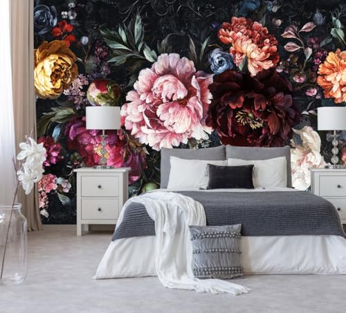 Dark Floral Wallpaper Mural Large Peony Flowers Wall Murals for Bedroom（Not Peel and Stick） - color: Cybh-965, size: 130" x 95"