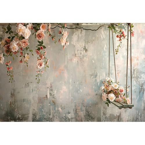 5x3ft Vinyl Vintage Flowers Wall Photography Backdrop Pink Rose Retro Wall Old Style Background Photo for Medieval Wedding Banner Bridal Shower Party Decors Princess Girls Birthday Studio - color: cream, size: 5x3ft