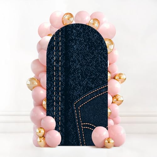 6.6FT Wedding Arch Backdrop Cover Blue Jeans Denim Fabric Seamless Effect Blue Leather Texture Arch Cover Spandex Fitted Stretchy Background for Classroom Party Birthday Graduation
