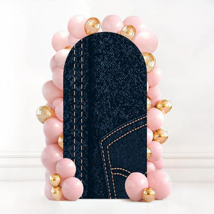 6.6FT Wedding Arch Backdrop Cover Blue Jeans Denim Fabric Seamless Effect Blue Leather Texture Arch Cover Spandex Fitted Stretchy Background for Classroom Party Birthday Graduation