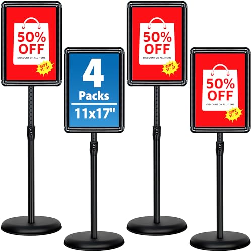4 Packs 11x17 Inch Sign Stand - Adjustable Floor Standing Sign Holder, Pedestal Poster Stand for Vertical & Horizontal Display, Outdoor & Indoor Use for Business & Store Signage - Black - color: Black, size: 11 x 17 inches(4 Pack）