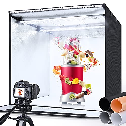Yesker Photo Light Box, 24x24x24 inch Portable Lighting Tent Kit Brightness Adjustable Studio Photography Booth with 126 Large LED Lights CRI95+ with 4 Background for Large Items Shooting - size: 24x24x24 Inch