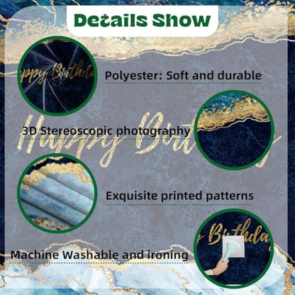 6x4ft Blue Marble Backdrop for Birthday Party Glittering Gold Fluid Happy Birthday Navy Blue Modern Photography Background for Celebration Newborn Bbay Shower Kid Adult Portrait Photo Prop - size: 6x4ft-polyester