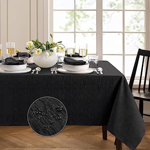 Elrene Home Fashions Continental Solid Texture Water, Stain & Wrinkle Resistant Tablecloth, 52"X52" Square, Black - color: Black, size: 52" x 52" (Square)