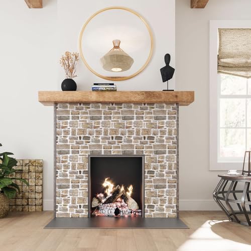 COMSTICKC 3D Faux Stone Peel and Stick Wall Panel, Faux Brick Wall Panels, 10 Pcs of 12"X12" Lightweight Thin PVC Rock Adhesive Fake Brick Backsplash Kitchen Living Room, Paintable - color: Brown - 01