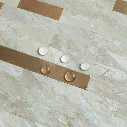 AULIGET 2 Sheets Faux Stone Peel and Stick Backsplash, Light Brown Marble Look PVC Wall Tiles Stick on Backsplash for Kitchen - color: Light Brown, size: 2 Sheets, 6"x12"x0.12"