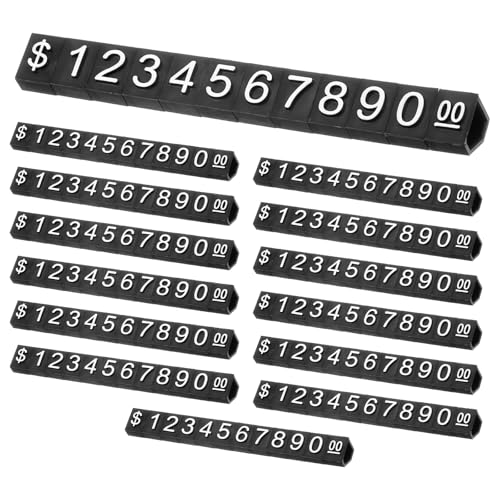 uxcell 14 Set Price Display Cube, Adjustable Price Tag Stand Removable Mini Tag Number Letter Price Dollar Block Kit for Jewelry Retail Shop Price Signs (Black/White, 3.1" Length) - color: Black/White, size: 7.8"