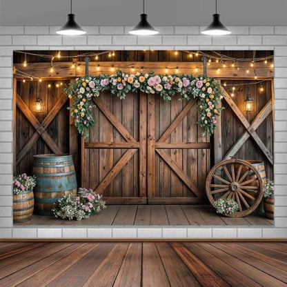 5x3ft Country Wedding Photography Backdrop Rustic Barn Door Photography Backdrop Farmhouse Pink Flower Cabin Wooden Birthday Baby Shower Wedding Bridal Party Banner Photo Booth Props Background - color: Multi1, size: 5X3FT
