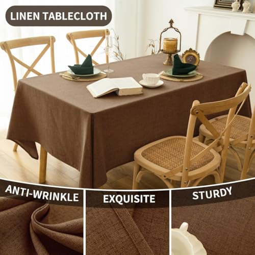 Natural Linen Rectangle Tablecloth, Slubby Textured Fall Lightweight Table Cloth 60 x 102 Inch, Water Resistant Stain Resistant Farmhouse Burlap Table Cover for Kitchen Dining Room, Brown - color: Brown, size: 102" x 60" (Rectangular) (1 Pack)