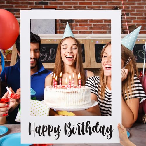 Beeveer 32 x 24 Inch Extra Large Happy Birthday Photo Booth Selfie Frame Props Picture DIY Cutouts Photo Backdrop Cardboard Props for Party Supplies Favors(Vertical,White) - color: White Blank, style: Happy Birthday